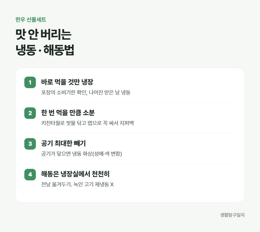한우 선물세트 냉동 보관과 해동 방법