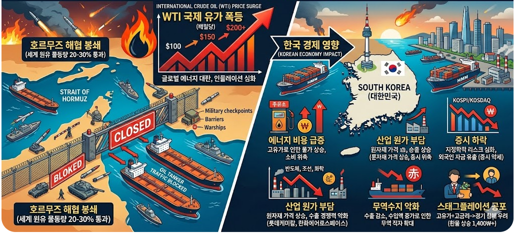 이란의 호르무즈 해협 봉쇄 국제유가 변동, 한국 영향