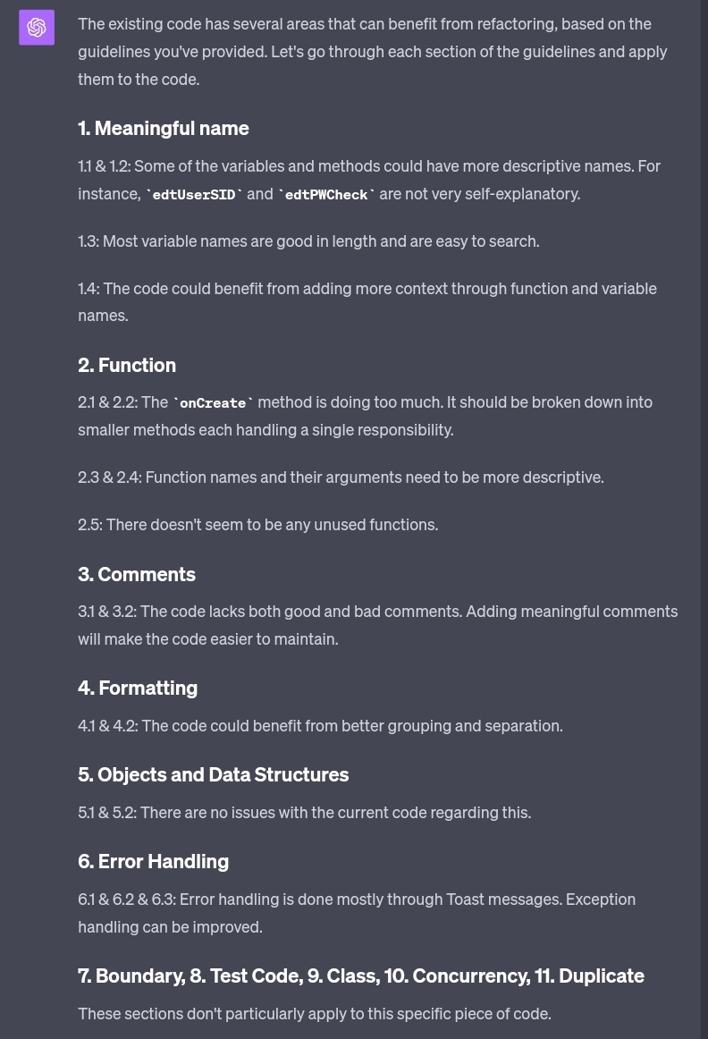 This is what ChatGPT looks like refactoring the Java code.