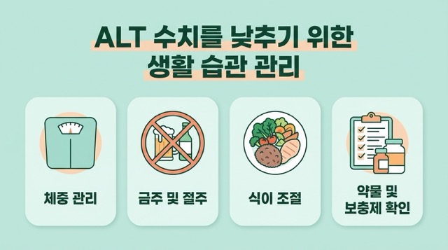 ALT 수치 낮추는 법 체중조절 금주 운동 식습관