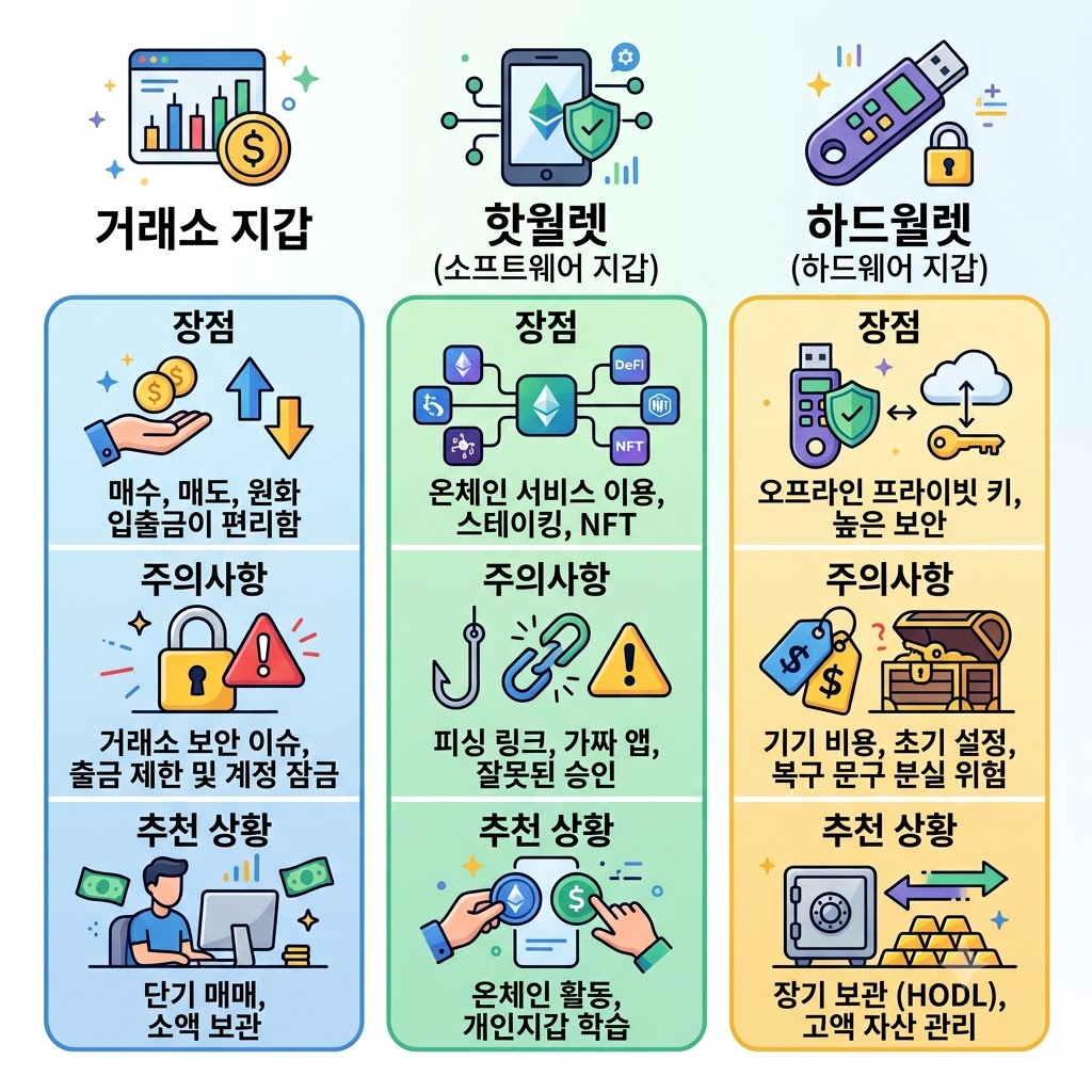 거래소 지갑 핫월렛 하드월렛 차이 비교