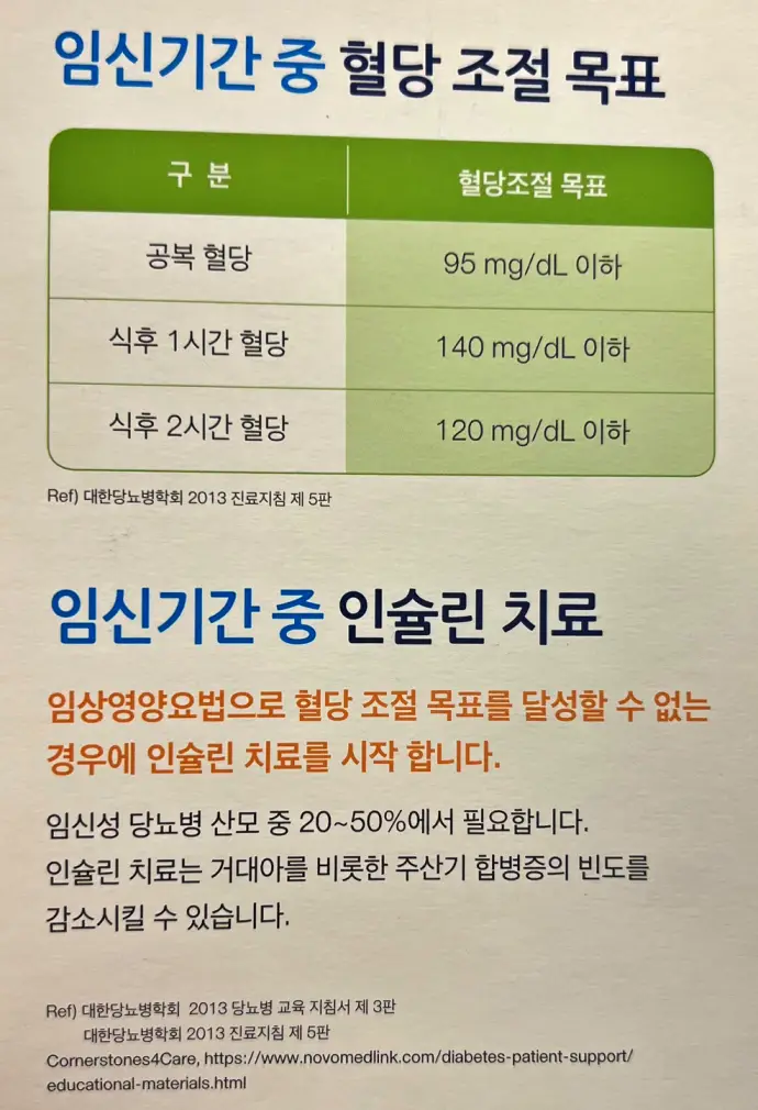 임신기간 중 혈당 조절 목표 입니다. 대한당뇨학회에서 지침을 발행하였습니다.