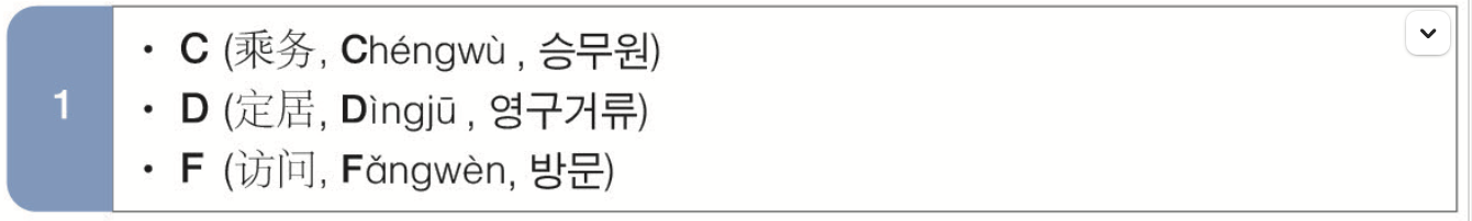 중국 비자 종류