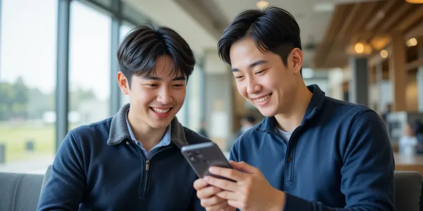 스크린골프 가격 비교하며 웃는 친구들