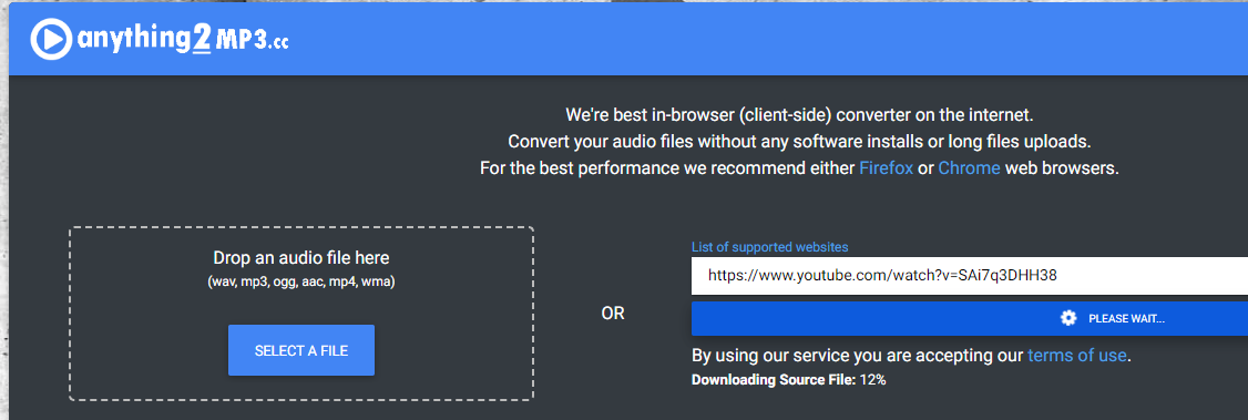 Anything2mp3 변환 창
