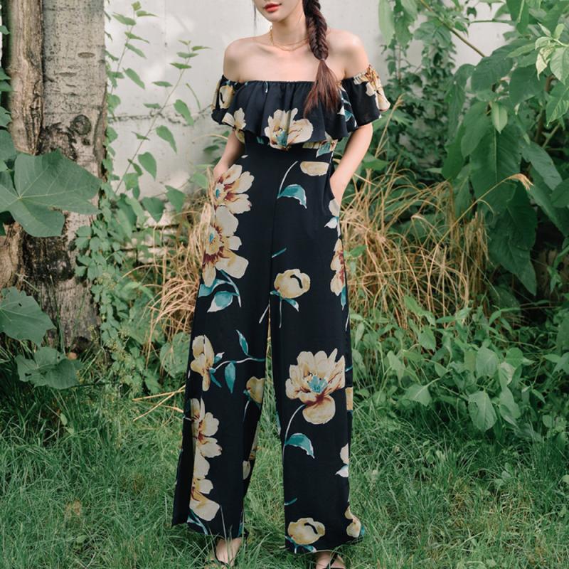 플라워 오프숄더 빅 프릴 바캉스 휴양지원피스 해외여행 빅사이즈 여름 점프수트 원피스 HF118