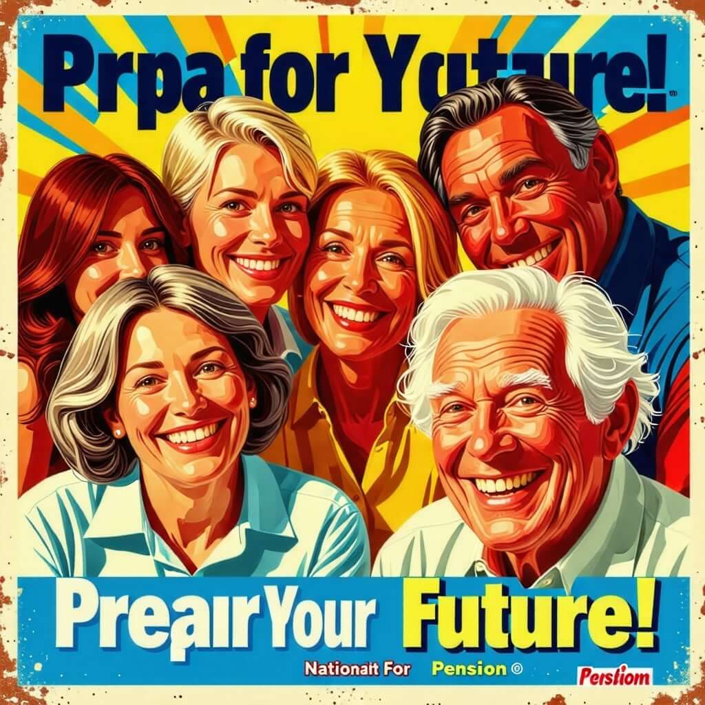 국민연금 홍보 캠페인: 국민연금의 중요성을 알리는 캠페인 포스터 스타일의 이미지.