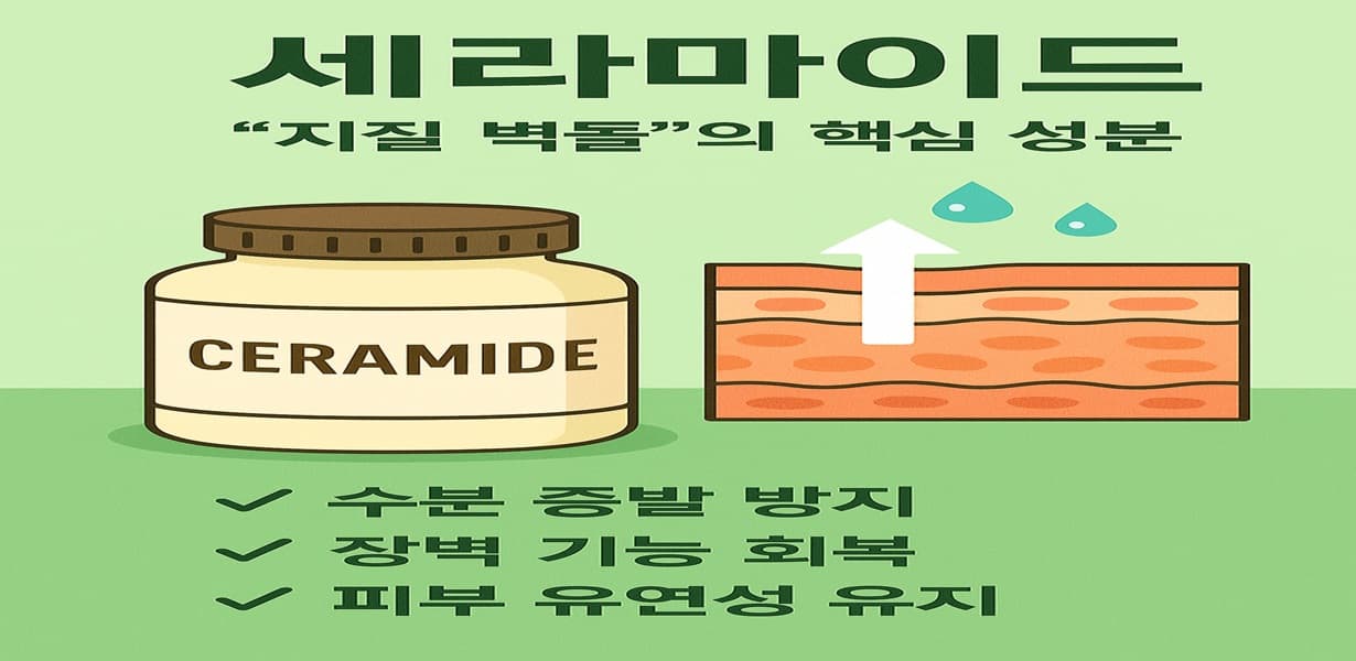 세라마이드 보충제와 피부 장벽 구조, 수분 증발을 막는 지질층 일러스트