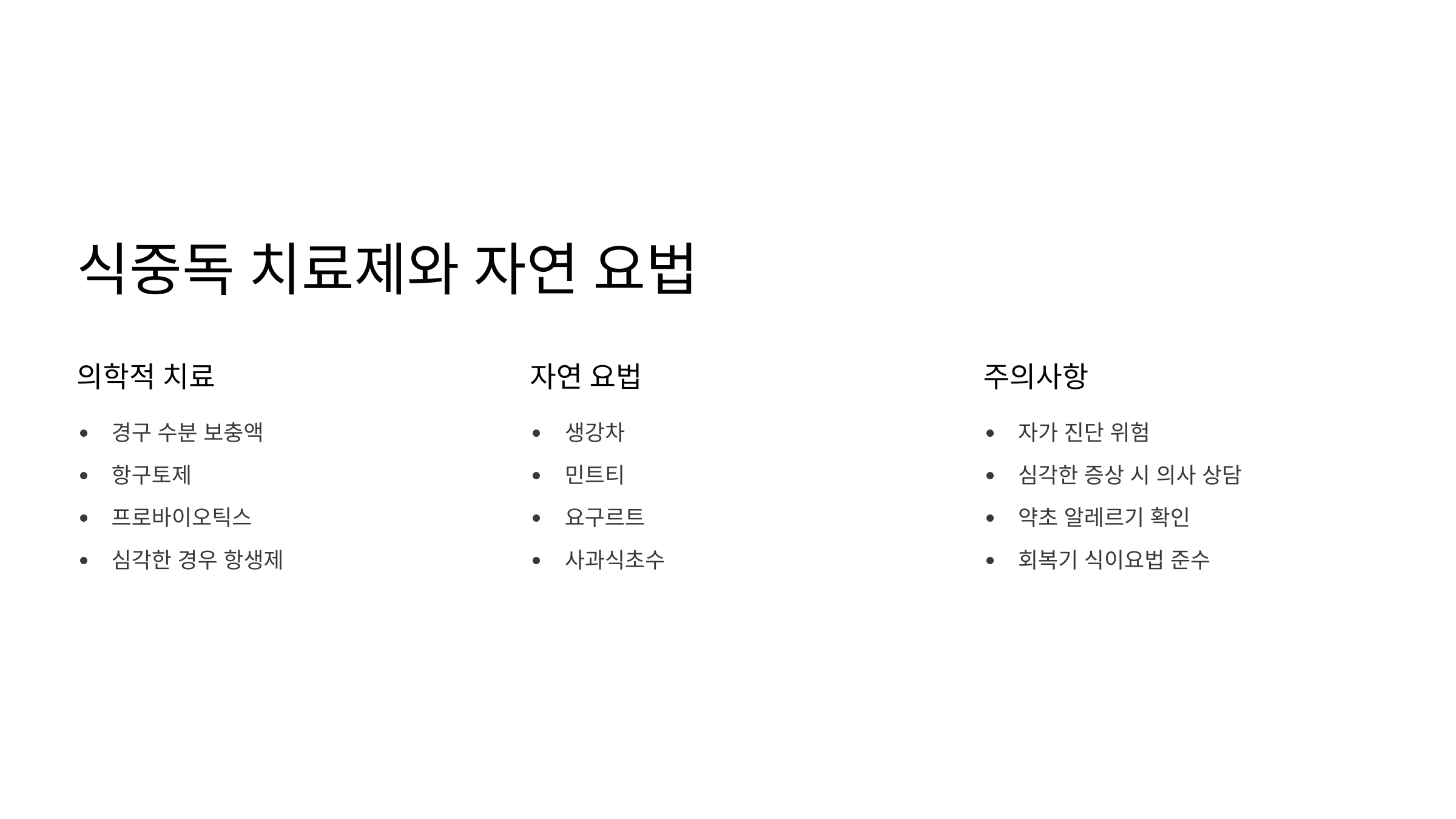 식중독 치료제와 자연 요법
