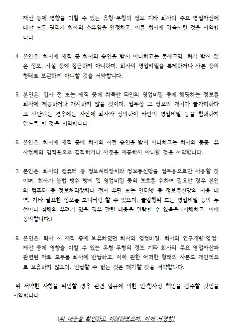 비밀유지서약서 양식