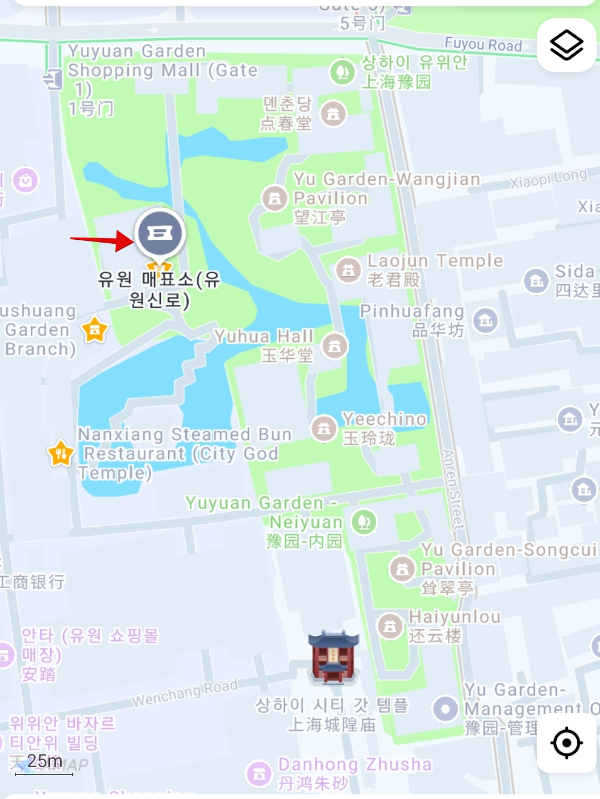 초록색과 푸른색으로 표시된 예원 모습