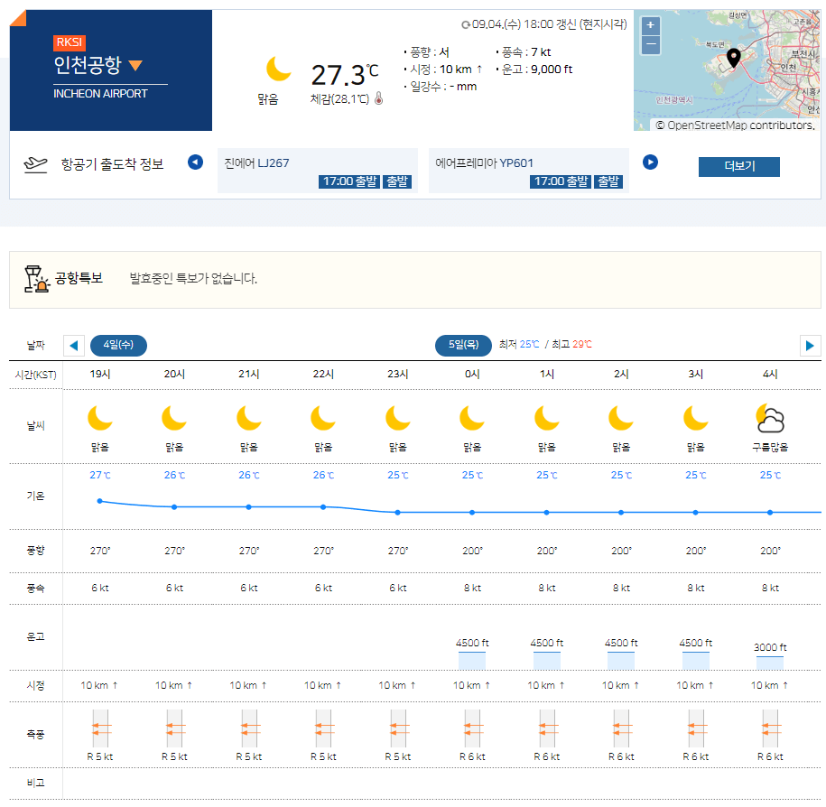 기상청 공항날씨 페이지