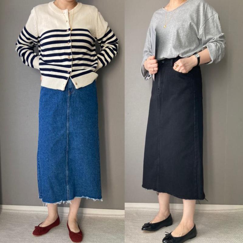 (S-3XL) 데님 롱스커트 청치마 빅사이즈여성