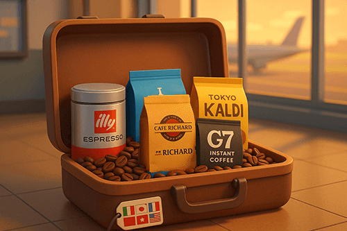 해외 TOP5 커피가 여행 가방에 들어 있는 이미지