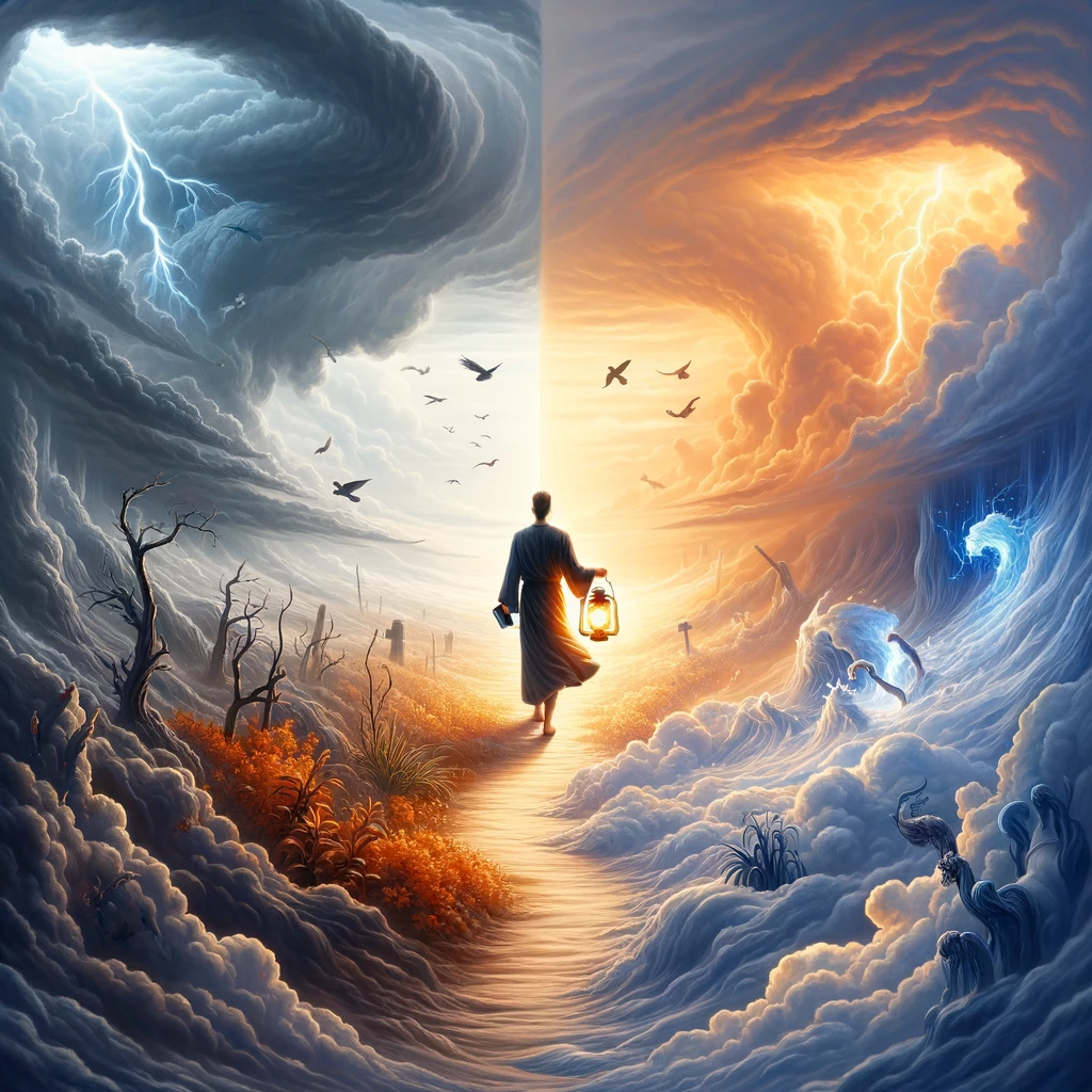 Here is the image that represents the concept of a person who remains steadfast and devoted to spreading the gospel of the Lord, unaffected by their own circumstances or emotions. Let me know if you have any adjustments or additional elements you'd like to add.