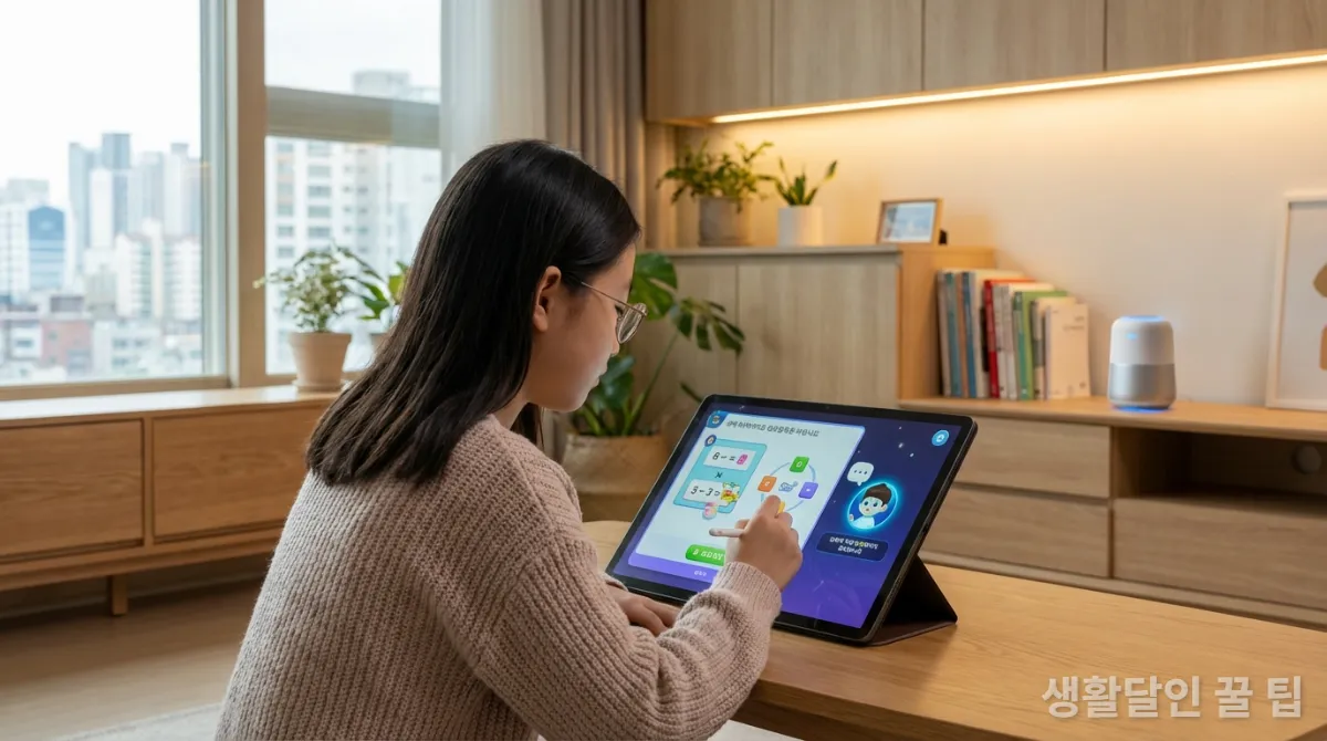 AI 기술을 활용하여 학습하는 한국 아이의 모습