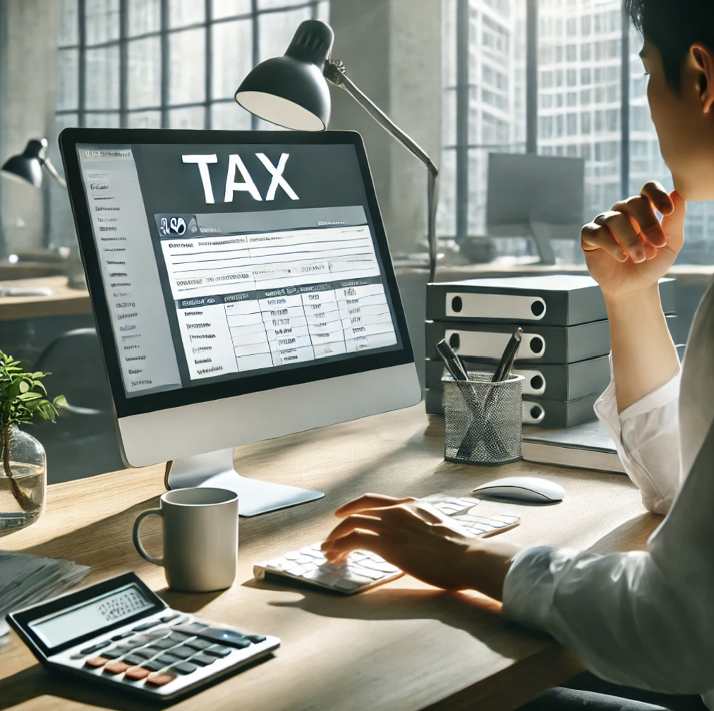 컴퓨터를 이용해 온라인으로 세금 신고를 하고 있는 장면