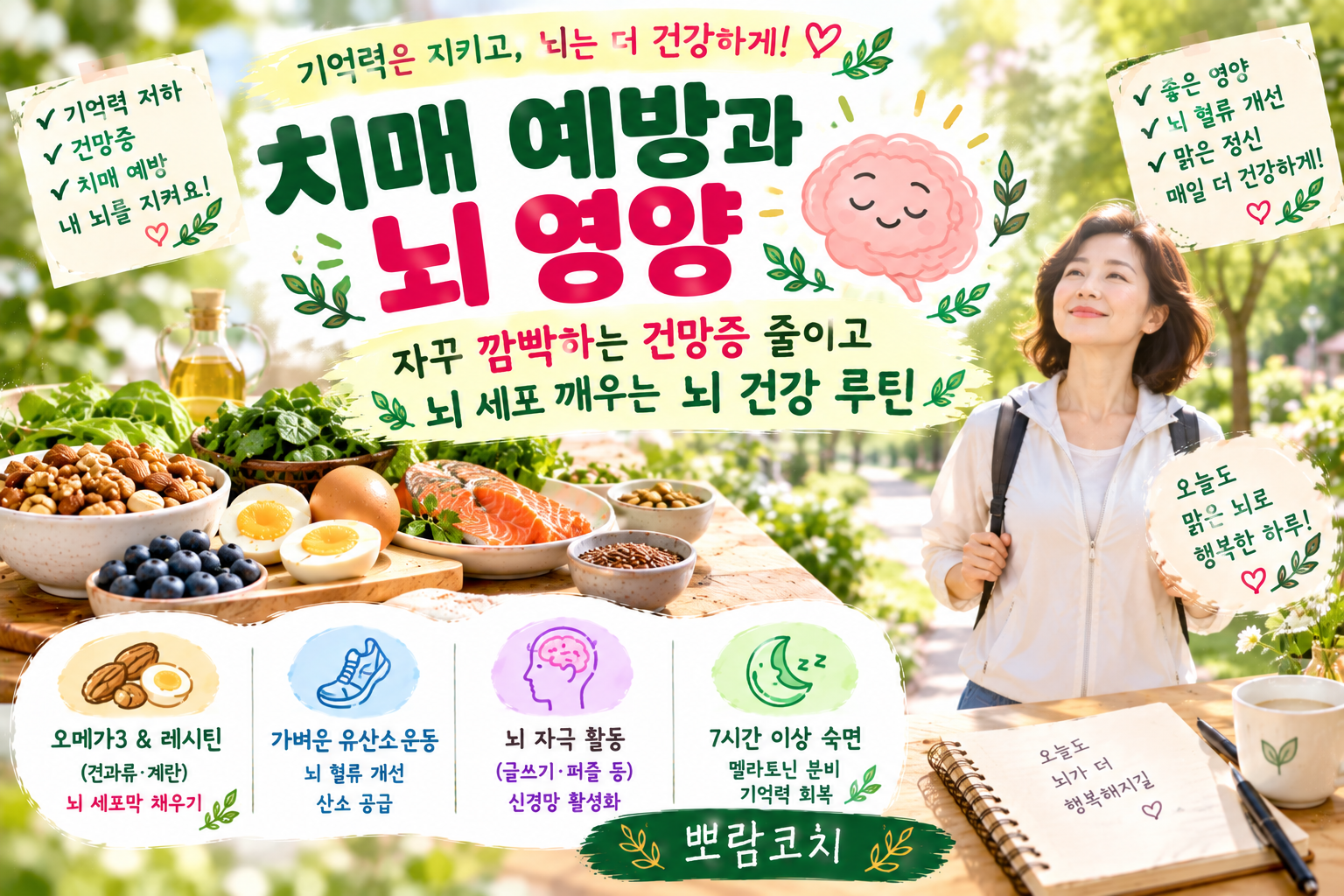 푸르른 공원 산책로를 가벼운 걸음으로 걸으며 맑은 공기를 마시는 감성 모습