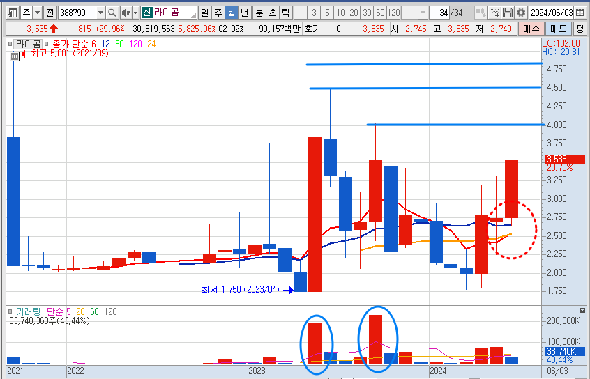 라이콤 월봉 차트