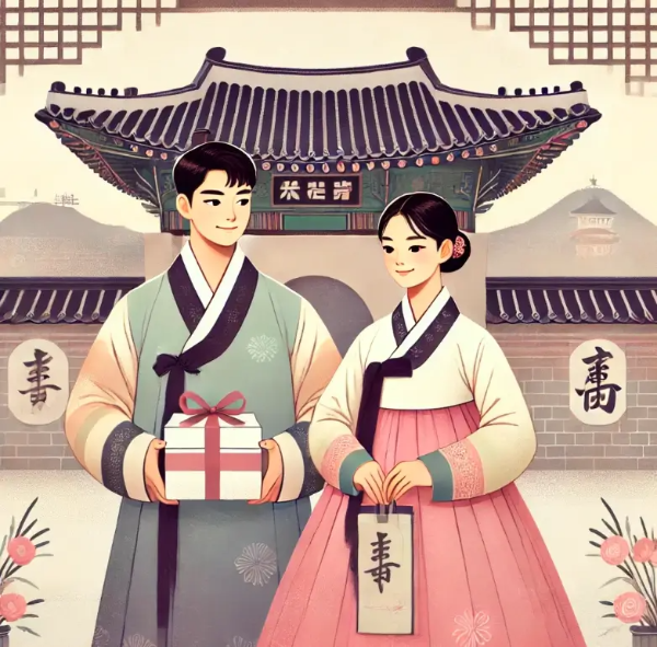 설날-선물-한복-남녀-고궁