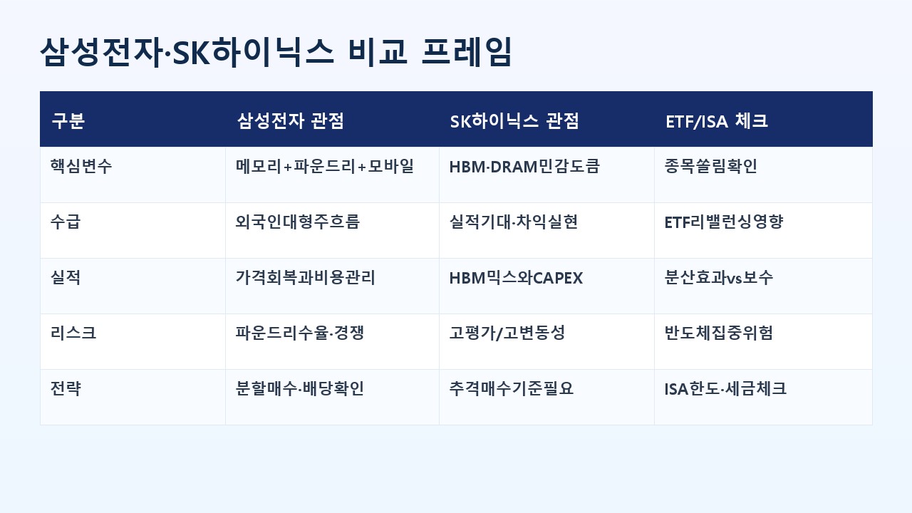 삼성전자 SK하이닉스 반도체 ETF ISA 비교 프레임