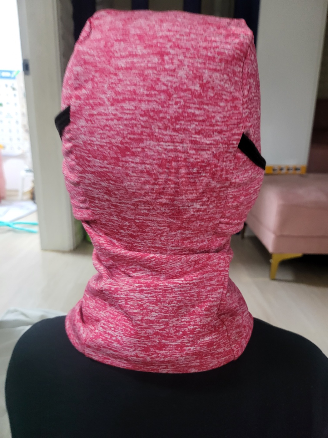 캠피셔스 어린이 키즈 바라클라바 스키 넥워머세트, 핑크 착용 뒷모습