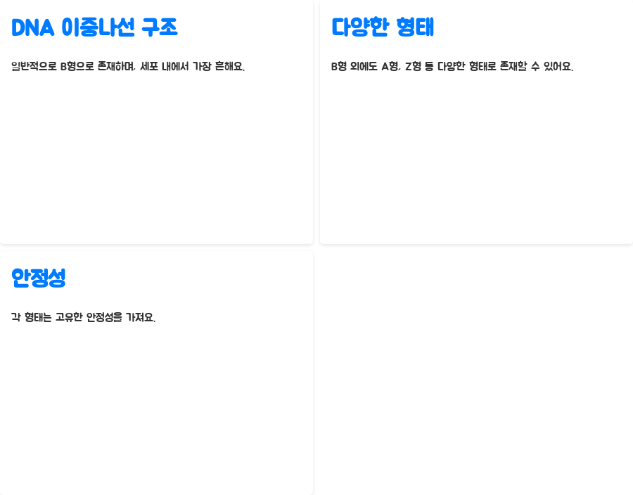 DNA 이중나선 구조, 왜 이렇게 안정적일까요? 분자생물학의 놀라운 비밀! - DNA 이중나선 구조의 다양한 형태와 안정성