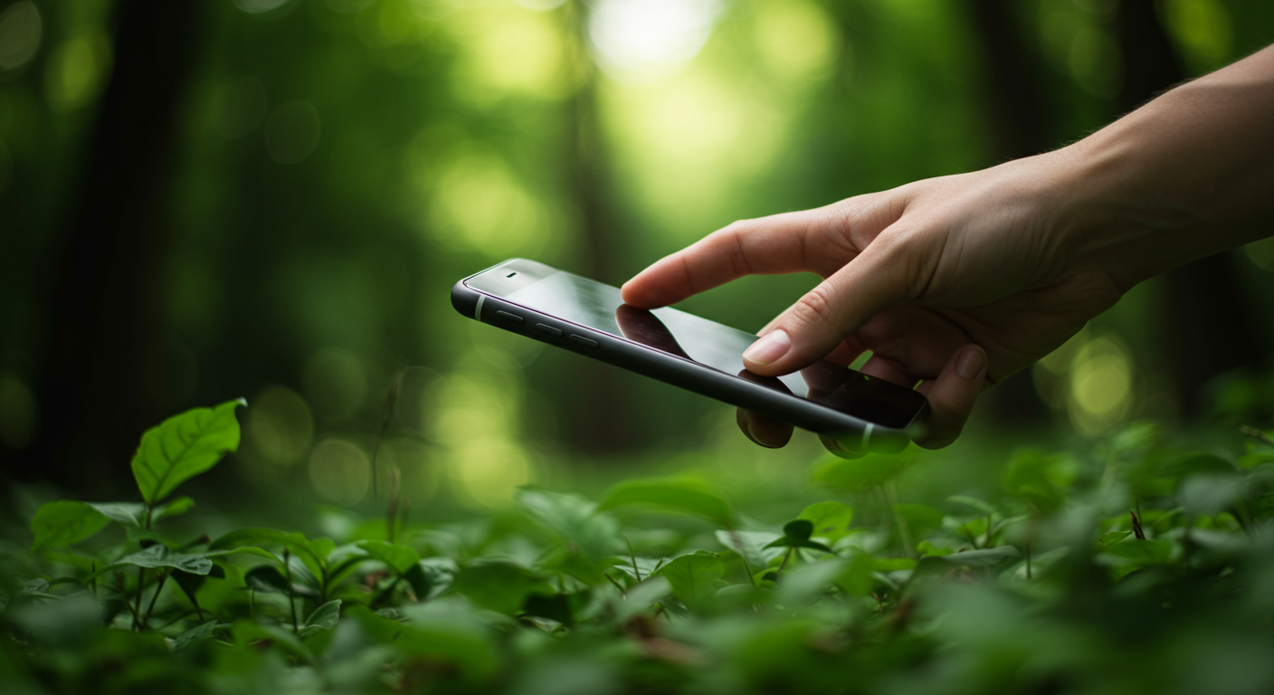 스마트폰 내려놓고 자연 바라보는 손