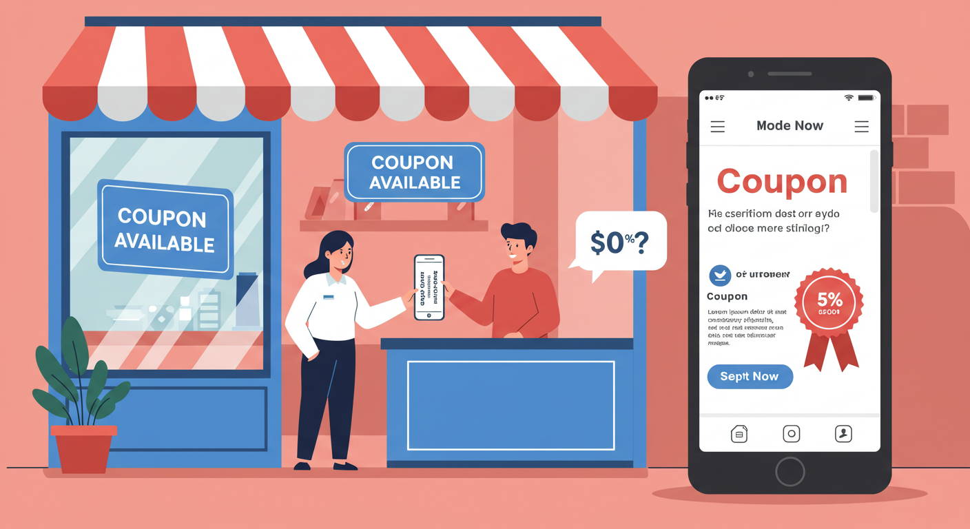 인증 마크 부착과 고객 응대 장면 일러스트