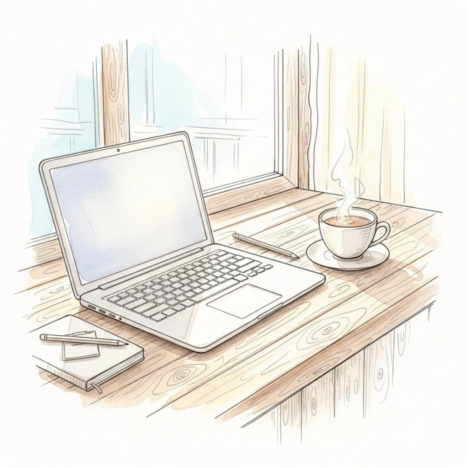 노트북이 놓인 차분한 책상 풍경