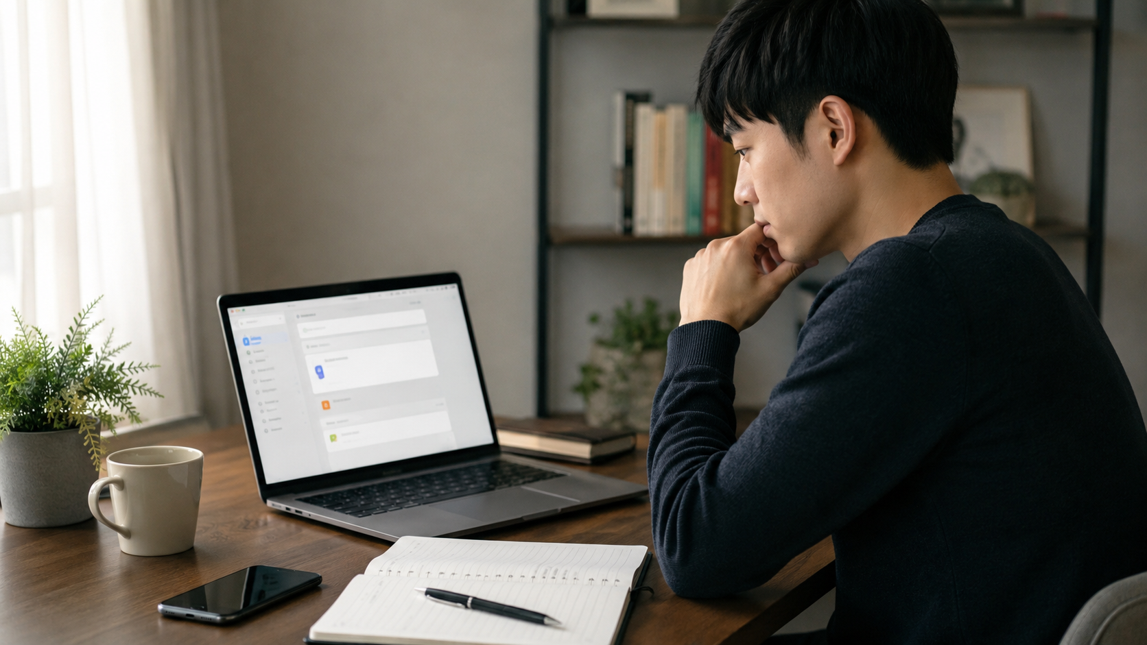 AI 글쓰기 부업을 시작하기 전 노트북으로 작업 조건을 확인하는 모습