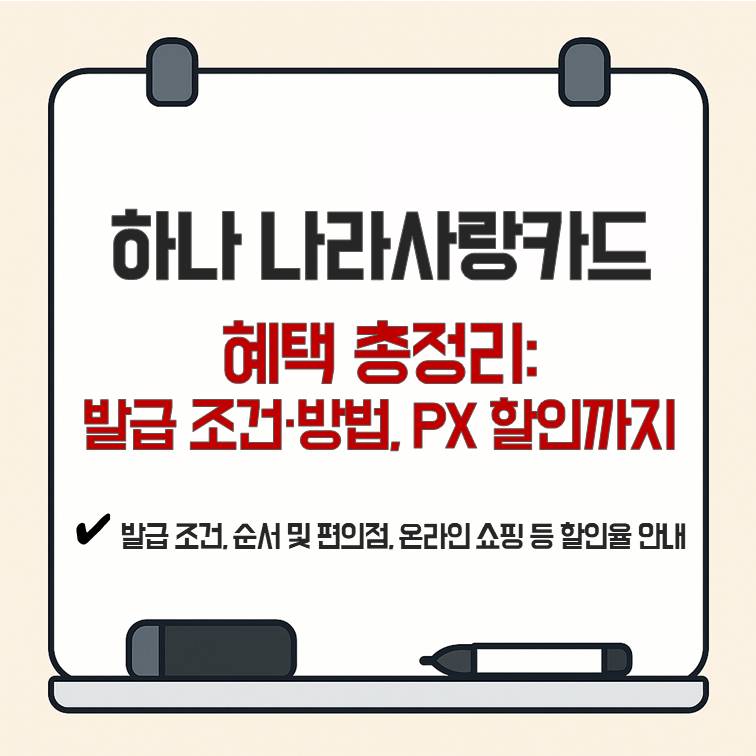 하나 나라사랑카드 혜택 총정리 썸네일, 발급 조건과 신청 방법, PX 할인 및 온라인 쇼핑 혜택 안내