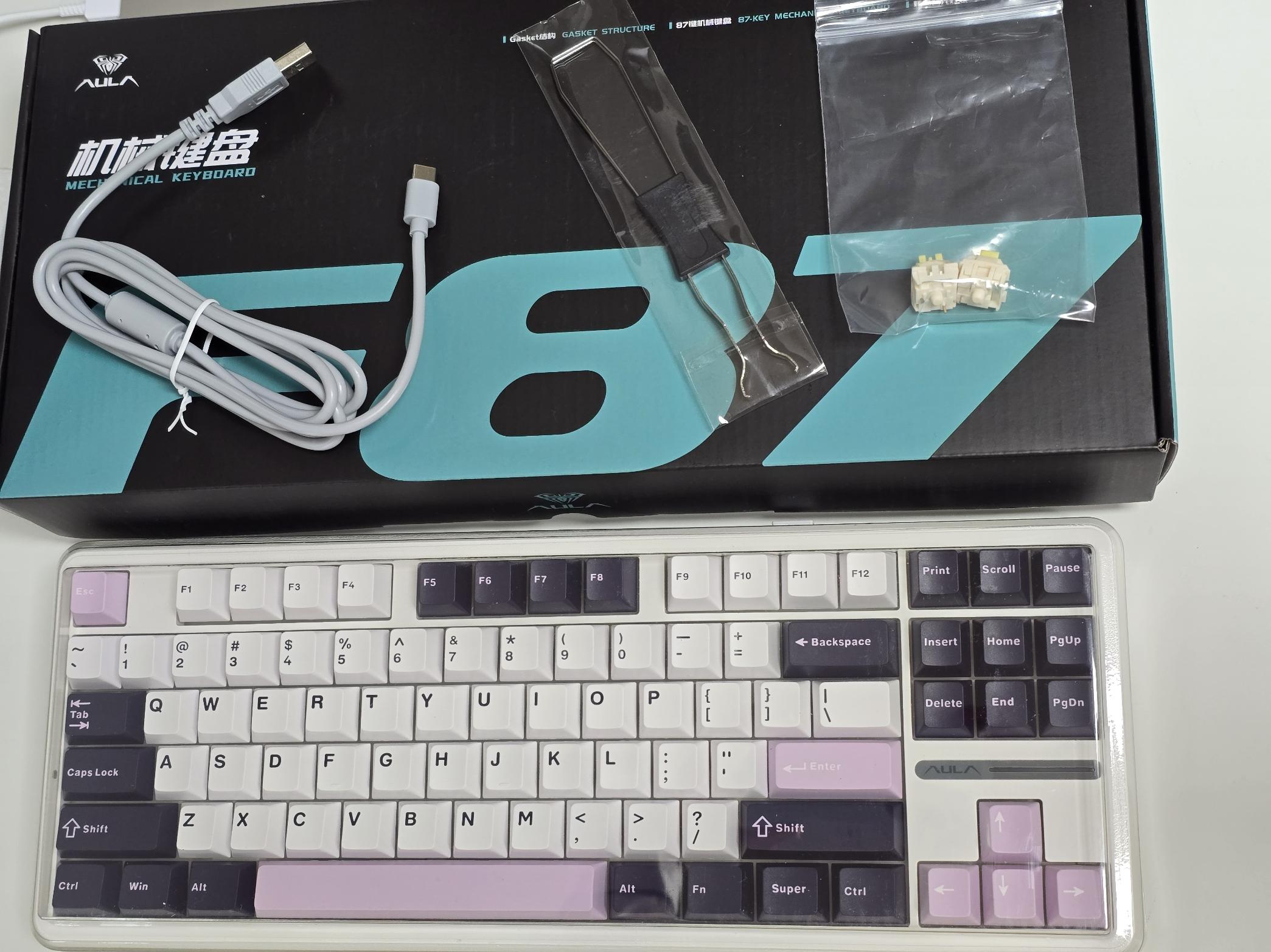 AULA F87 Pro 타란튤라 독거미 키보드 퍼플 TTC옐로우축 후기 + 타건음 영상