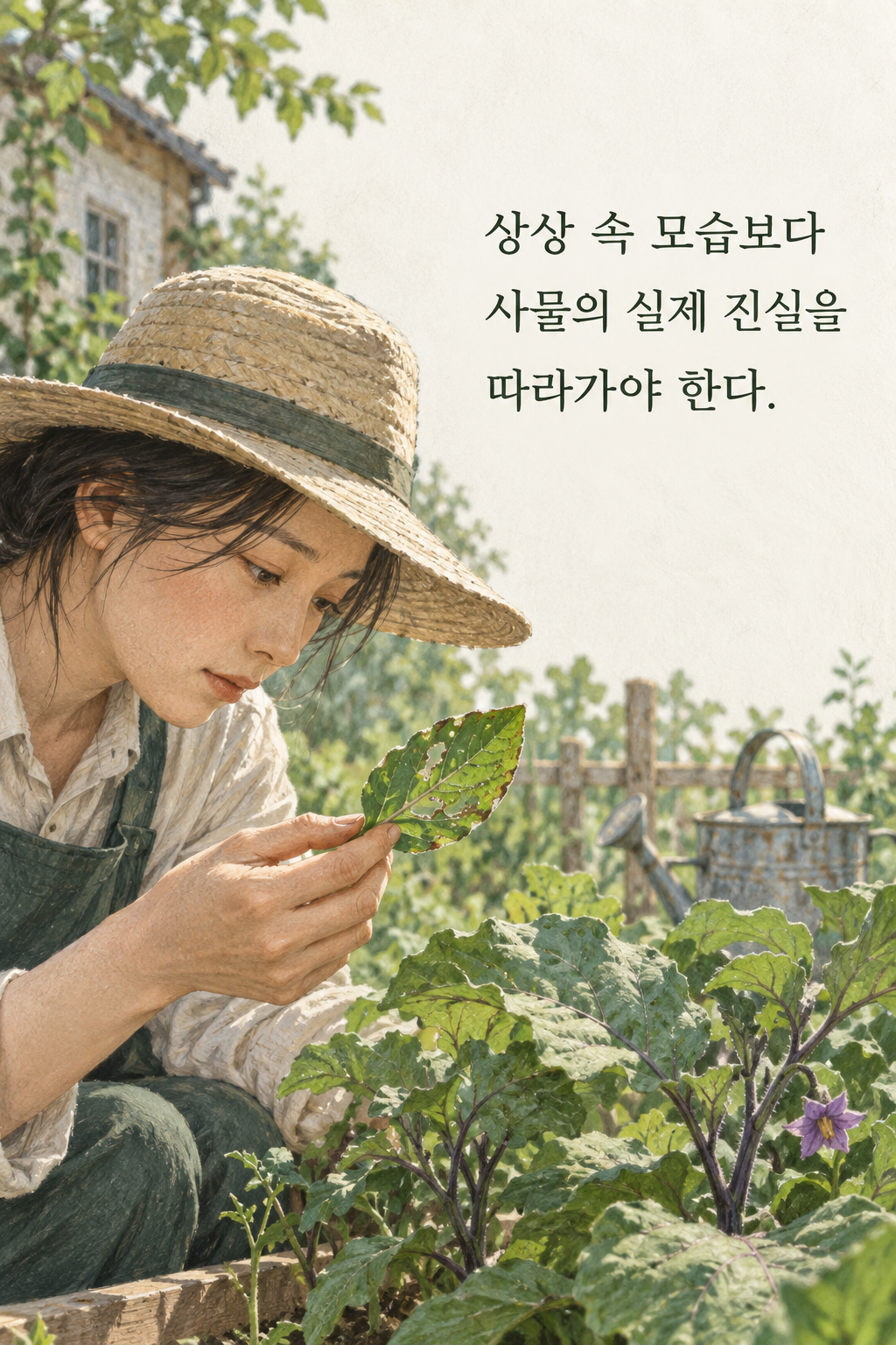 상상 속 모습보다 사물의 실제 진실을 따라가야 한다. 문구가 담긴 세로형 이미지