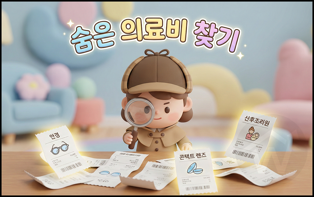 연말정산 의료비 세액공제 누락 항목 찾기 및 안경 산후조리원 영수증 일러스트