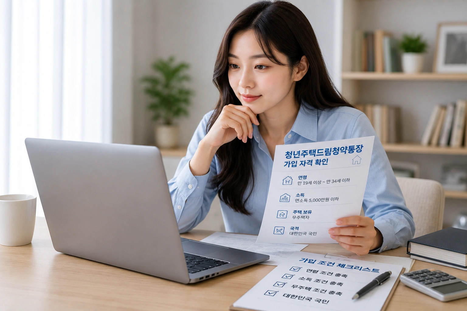 청년주택드림청약통장 가입조건을 확인하는 청년 여성