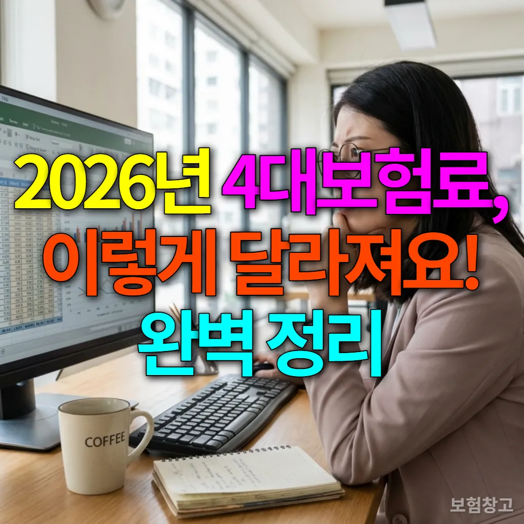 책상에 앉아 컴퓨터 화면을 보며 4대보험료 계산을 고민하는 한국인 직장인의 모습