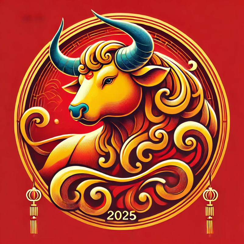 2025년 소띠 운세(재물운, 애정운, 건강운)을 나타내는 소띠 이미지입니다.