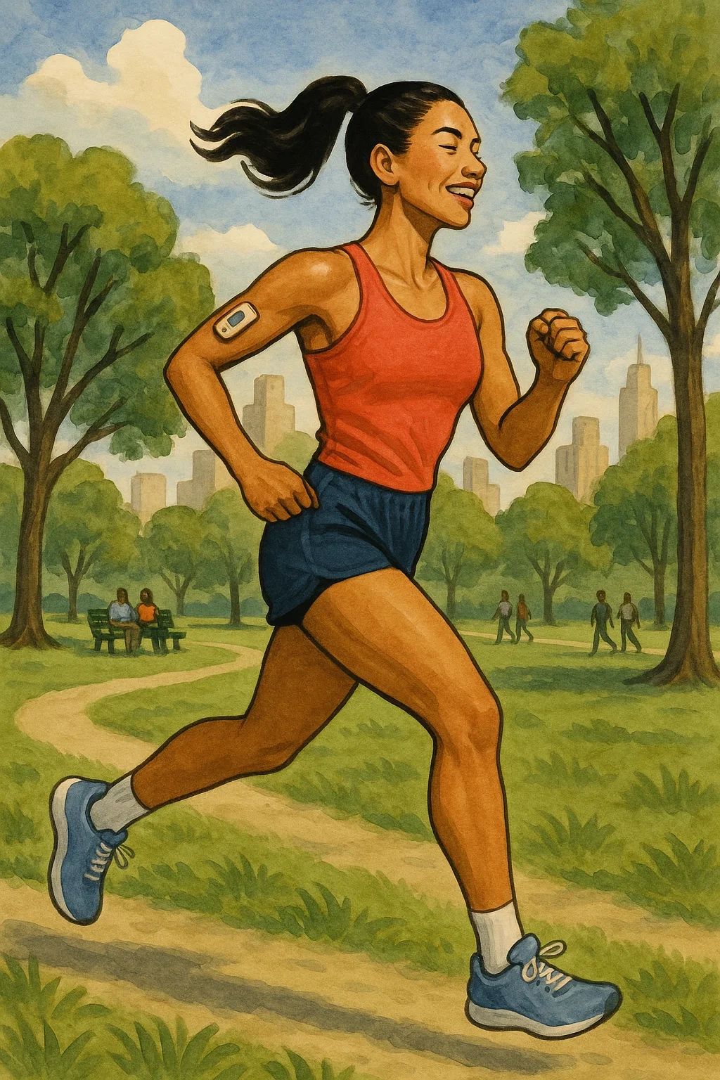 공원에서 열심히 달리고 있는 여성