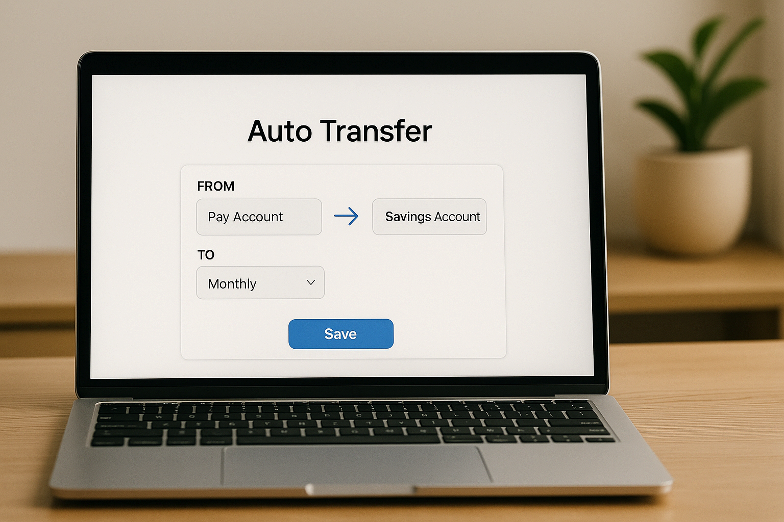 노트북 화면에서 자동 이체를 설정하는 모습