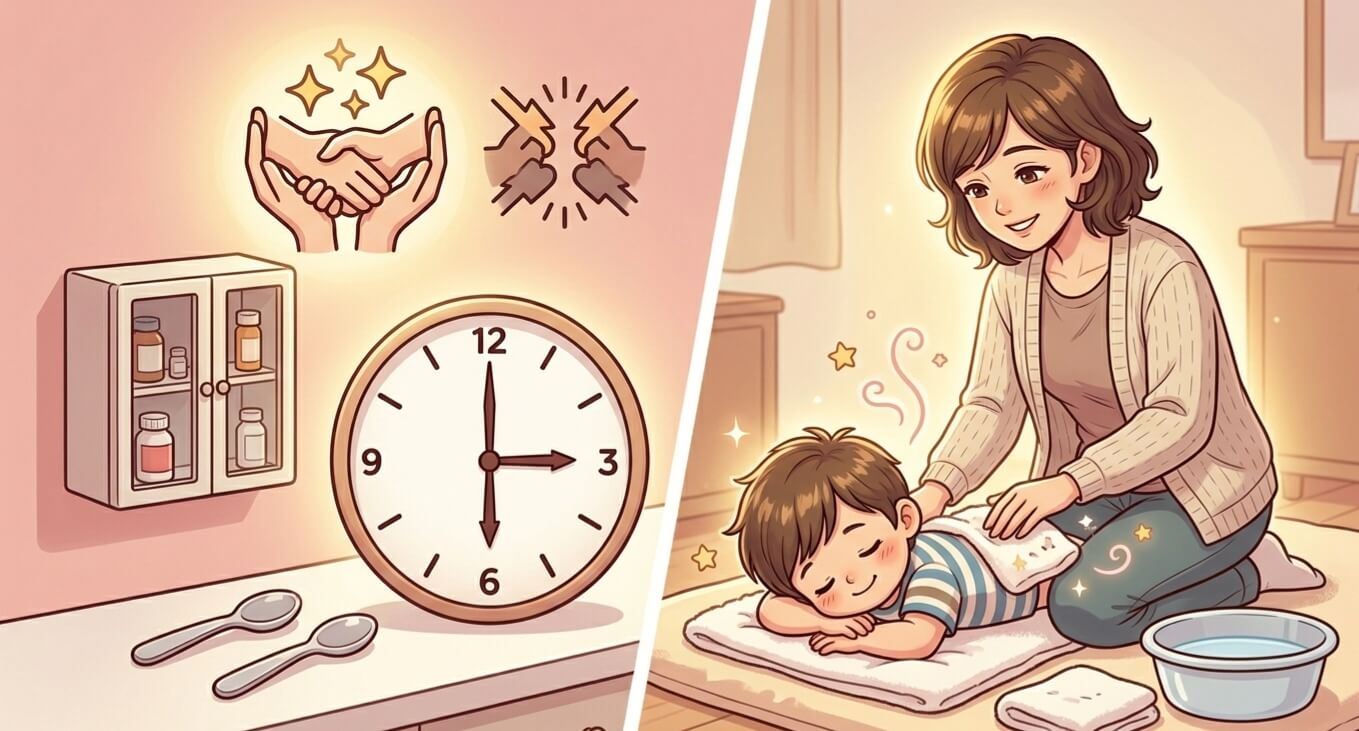 아기 갑자기 열날 때 해열제 교차복용 시간과 올바른 미온수 마사지 방법