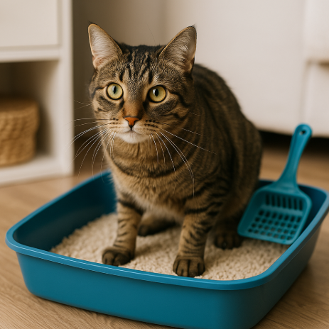 고양이 화장실에 들어간 고양이