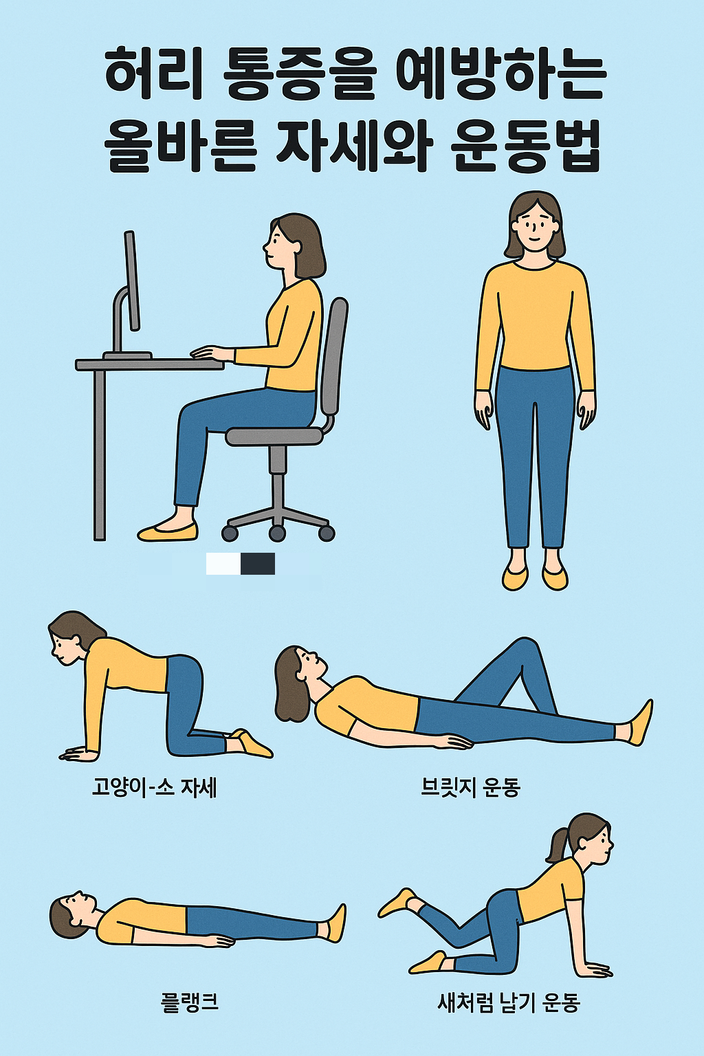 허리 통증을 예방하는 올바른 자세와 운동법