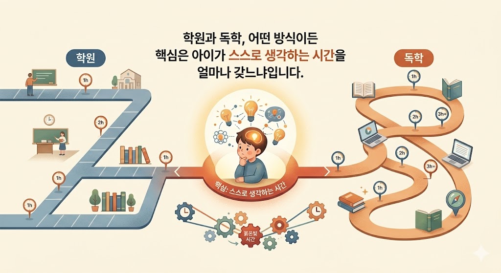 학원이든 독학이든, 아이 스스로 생각하는 시간이 확보되는 방식이 정답입니다