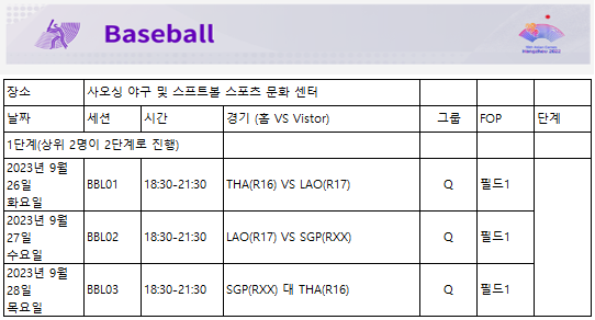 항저우 아시안게임 일정 및 중계