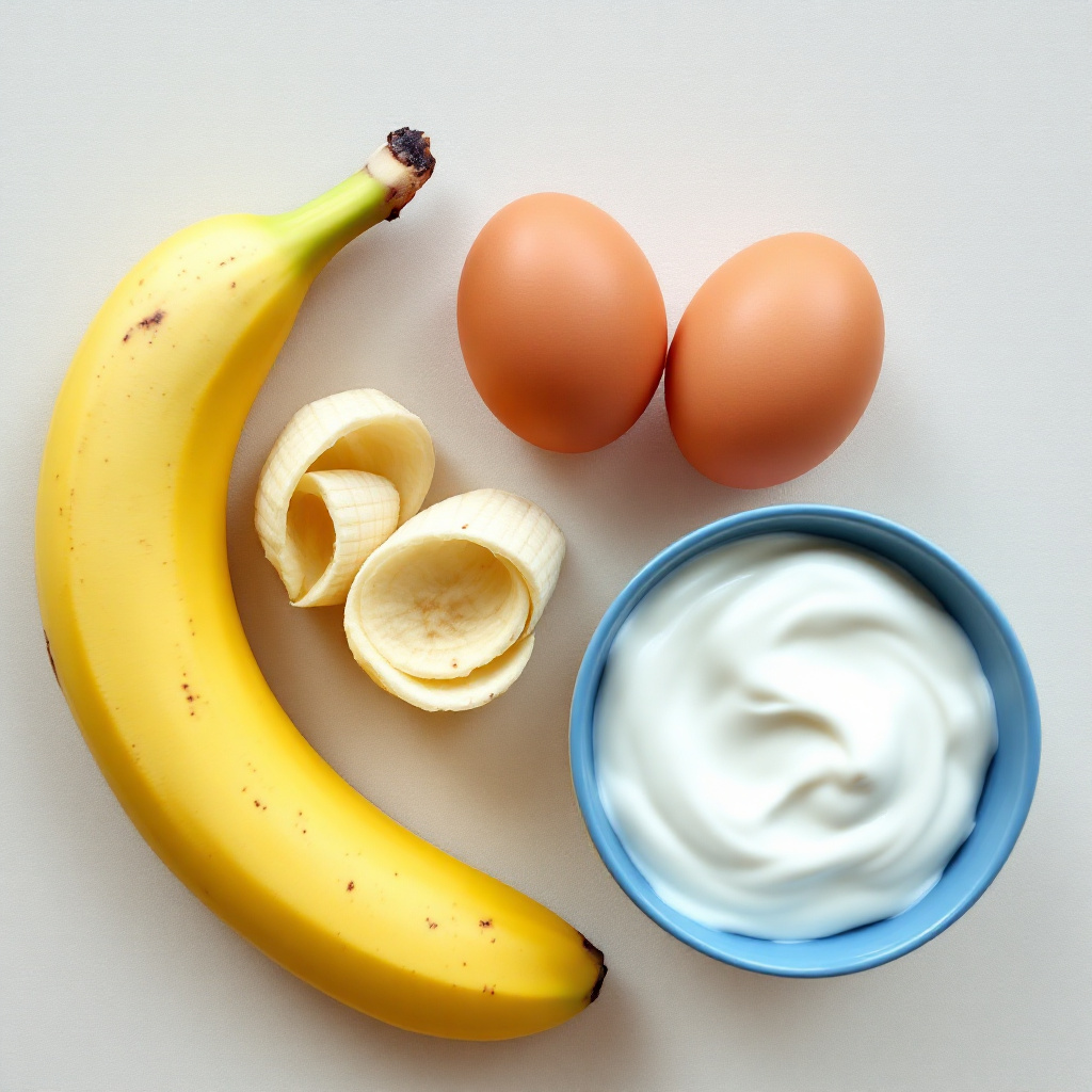 바나나, 삶은 달걀, 그릭요거트로 구성된 저칼로리 야식 세트