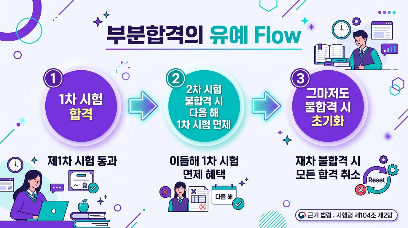 산업안전지도사 부분합격 유예 제도 흐름을 보여주는 프로세스 인포그래픽