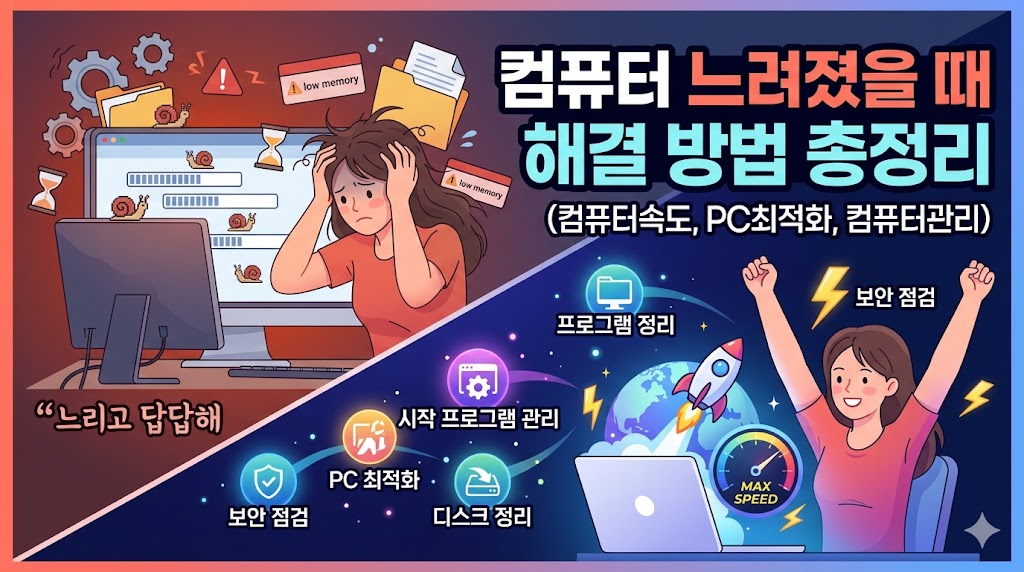 컴퓨터 느려졌을 때 해결 방법 총정리 (컴퓨터속도, PC최적화, 컴퓨터관리)