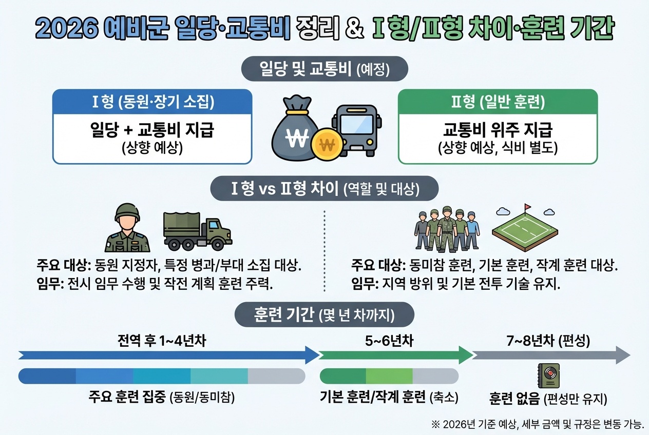 2026 예비군 일당·교통비 정리 Ⅰ형 Ⅱ형 차이와 몇 년차까지 훈련받는지