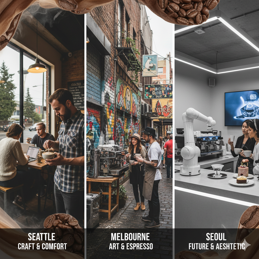 시애틀 멜버른 서울의 다양한 카페와 커피 문화 탐방 (이미지 생성:google)